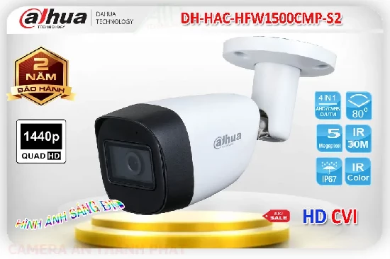  Camera DH-HAC-HFW1500CMP-S2 Dahua HDCVI hồng ngoại 5.0 MP  Camera quan sát tích hợp hồng ngoại thông minh Chuẩn chống nước: IP67 - Độ nhạy sáng tối thiểu: 0.005 Camera DH HAC HFW1500CMP  A S2 tích hợp micro thu âm công nghệ IR thông minh
