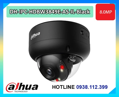 Camera Dahua DH-IPC-HDBW3849E-AS-IL-Black, Camera IP Dome 8MP Dahua WizSense, Camera Dahua Smart Dual Light 30m, Camera AI Dahua SMD 4.0, Camera Dome Dahua IP67 IK10
