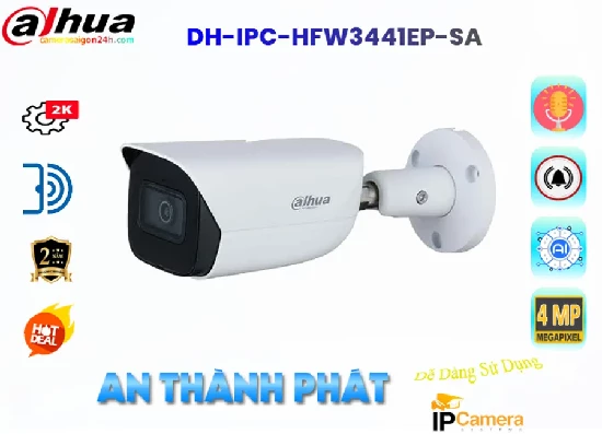  Lắp đặt camera IP DH-IPC-HFW3441EP-SA chính hãng Dahua  với chất lượng hình ảnh giám sát rõ nét lên đến 2K giúp bạn xem được rõ cả chi tiết cả ngày lẫn đêm cùng hồng ngoại IR 50m, ngoài ra camera DH-IPC-HFW3441EP-SA còn được trang bị các chức năng phát hiện hiện đại đảm bảo an ninh hiệu quả