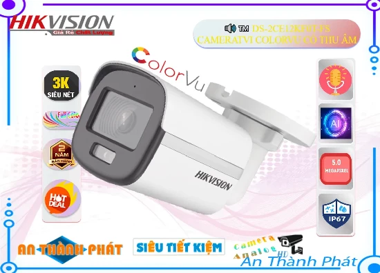  Camera Hikvision DS-2CE12KF0T-FS  dòng camera HDTVI chính hãng có độ phân giải 5.0  giám sát ban đêm tầm xa 40m có màu  mic thu âm và khẩu độ F1.0 cho luồng  ✓ Bảo hành tốt nhất  giá rẻ nhất tại An Thành Phát