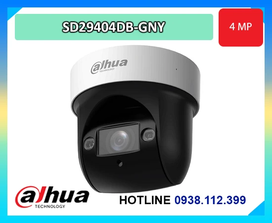  Camera IP Speed Dome DAHUA DH-SD29404DB-GNY 4MP tích hợp AI SMD 3.0, zoom quang 4X, hồng ngoại 50m, chống ngược sáng WDR 120dB và công nghệ Starlight ghi hình ban đêm sắc nét. Hỗ trợ quay quét 360°, tích hợp mic và PoE