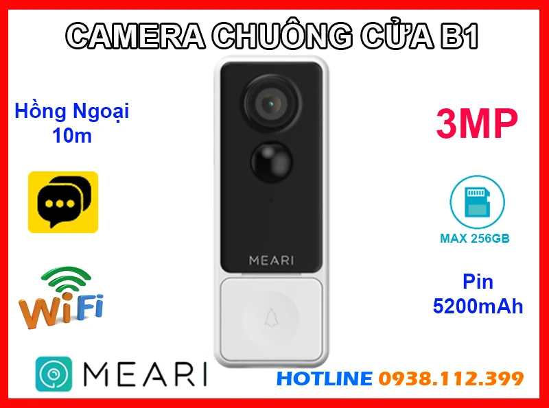 MEARI B1 Camera Chuông Cửa (3MP), nút nhấn camera chuông cửa B1, MEARI B1, Camera Chuông Cửa MEARI B1, lắp đặt nút nhấn camera chuông cửa MEARI B1, camera chuông cửa MEARI B1 giá rẻ,