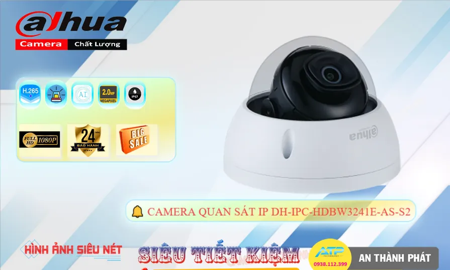 ✲  Camera IP POE cấu Hình Tính năng phát hiện người bằng công nghệ AI Dahua DH-IPC-HDBW3241E-AS-S2 Mẫu Đẹp