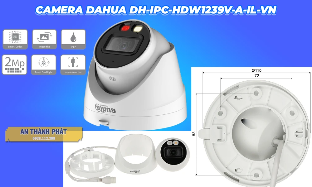 Camera IP POE DAHUA DH-IPC-HDW1239V-A-IL-VN GHI ÂM