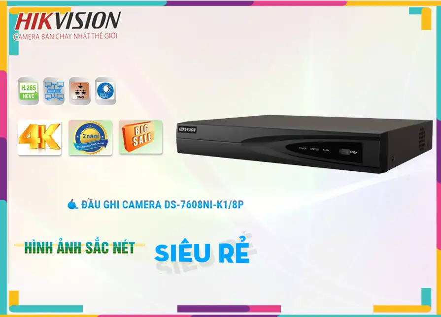 Đầu Thu Hikvision DS-7608NI-K1/8P Đầu Thu Hikvision DS-7608NI-K1/8P