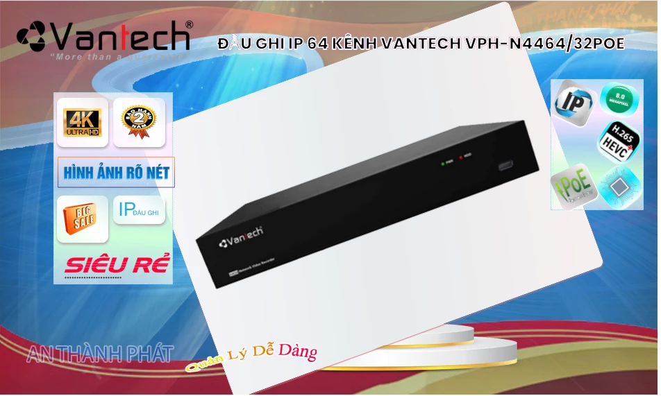 ✪  Đầu Ghi VanTech Thiết kế Đẹp VPH-N4464/32PoE